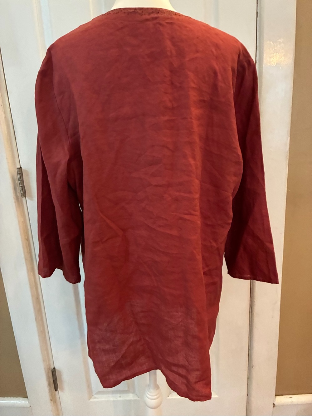 NWT Eileen Fisher Sequin Split Neck Irish Linen Tunic Top Terracotta XL - Picture 4 of 8